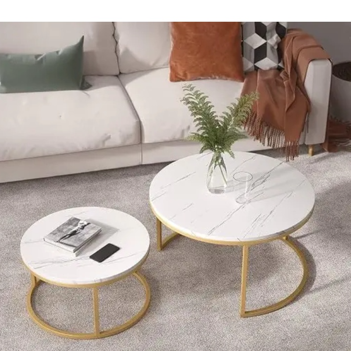Round coffee table wooden marble pattern