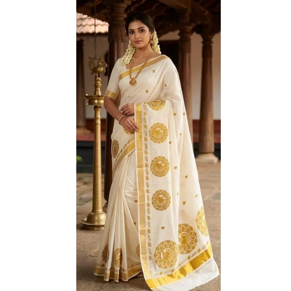 Kerala kasav saree texation tissue